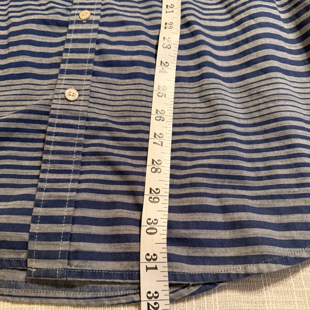 The North Face Mens XL Blue‎ Striped Short Sleeve Button Down Shirt Cotton Blend